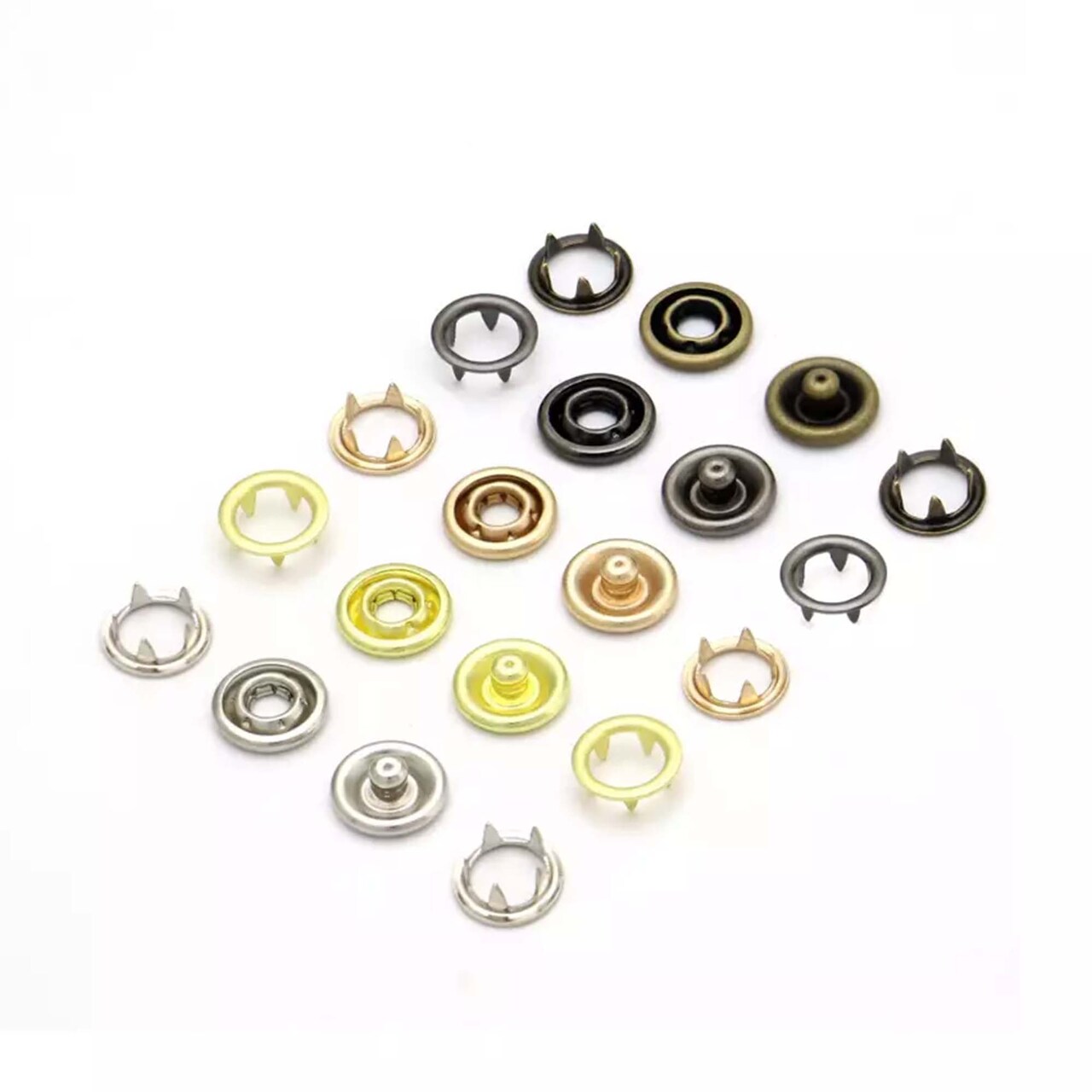 Metal Open Prong Ring Snaps 4-Part Set Durable Fabric Fasteners Multiple Sizes